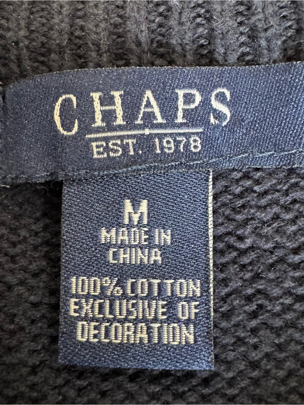 Chaps Navy Blue 100% Cotton Zip Front Sweater Vest Size Large - Picture 3 of 9